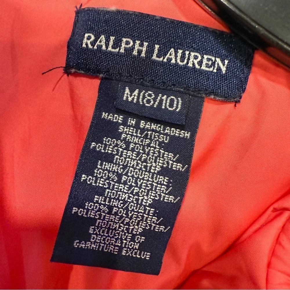 Ralph Lauren Girls Quilted Jacket Pink Zip Up Snap Collar Sz 8-10